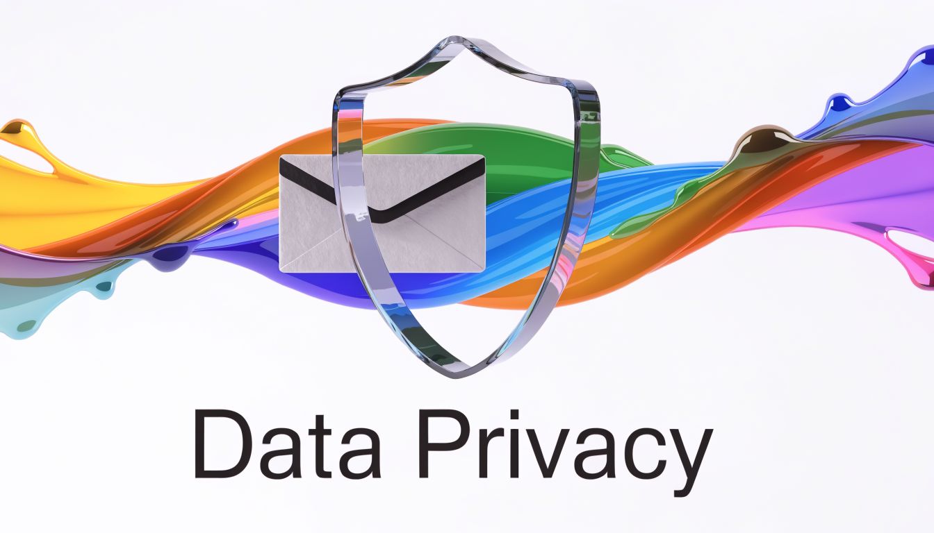 A digital graphic depicting a white envelope behind a glass shield over abstract colorful paint splashes.