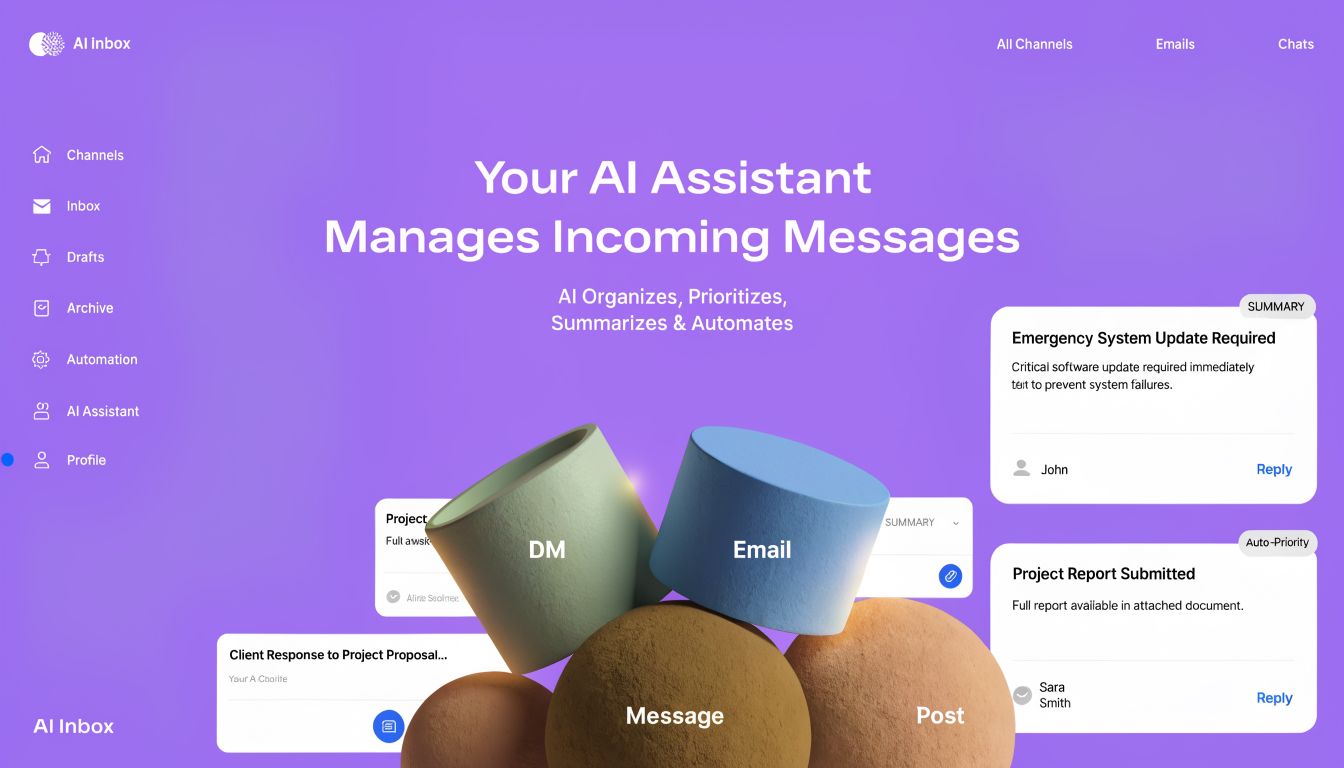 A modern interface for an AI inbox assistant that helps users organize, prioritize, and summarize incoming messages.